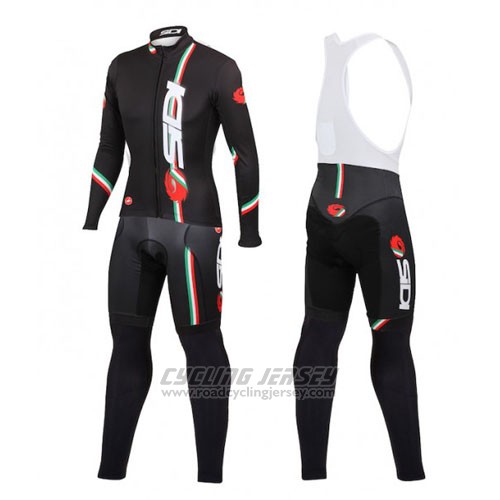 2014 Cycling Jersey Castelli SIDI Black and Red Long Sleeve and Bib Tight